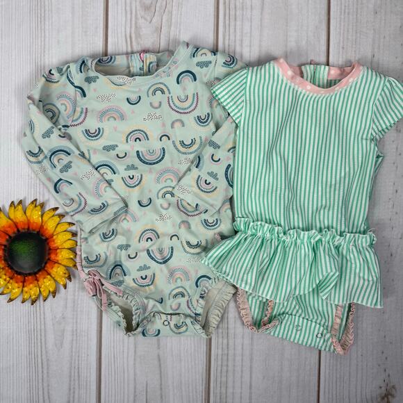 ruffle butts toddler‎ girls sleeve rash guard one piece swim suit 2T bundle - Picture 1 of 7